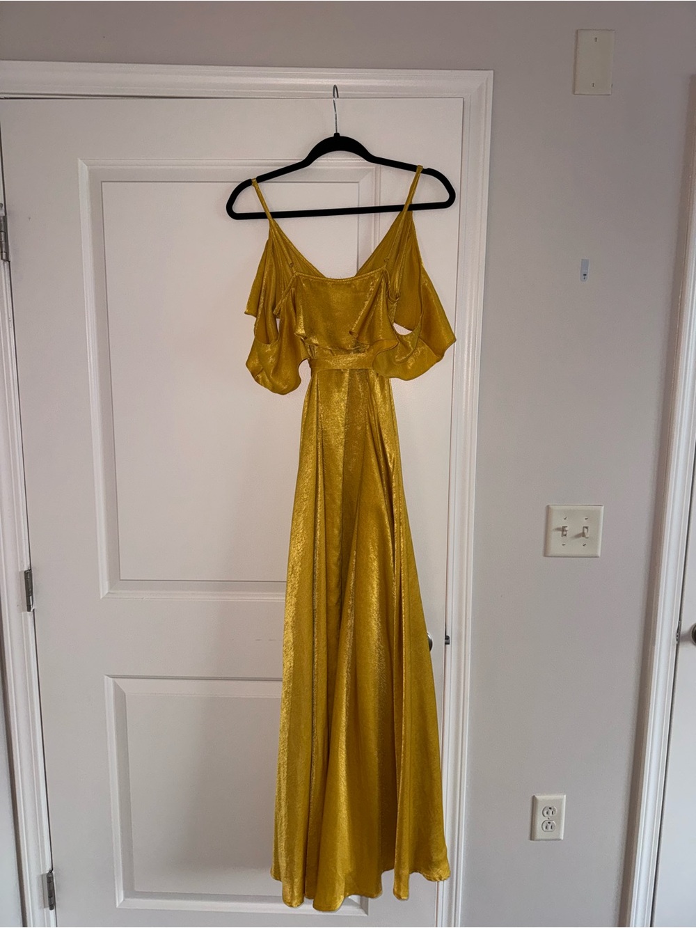 Lulu's Gold Ruffle-Wrap Maxi Dress - Picture 6 of 7